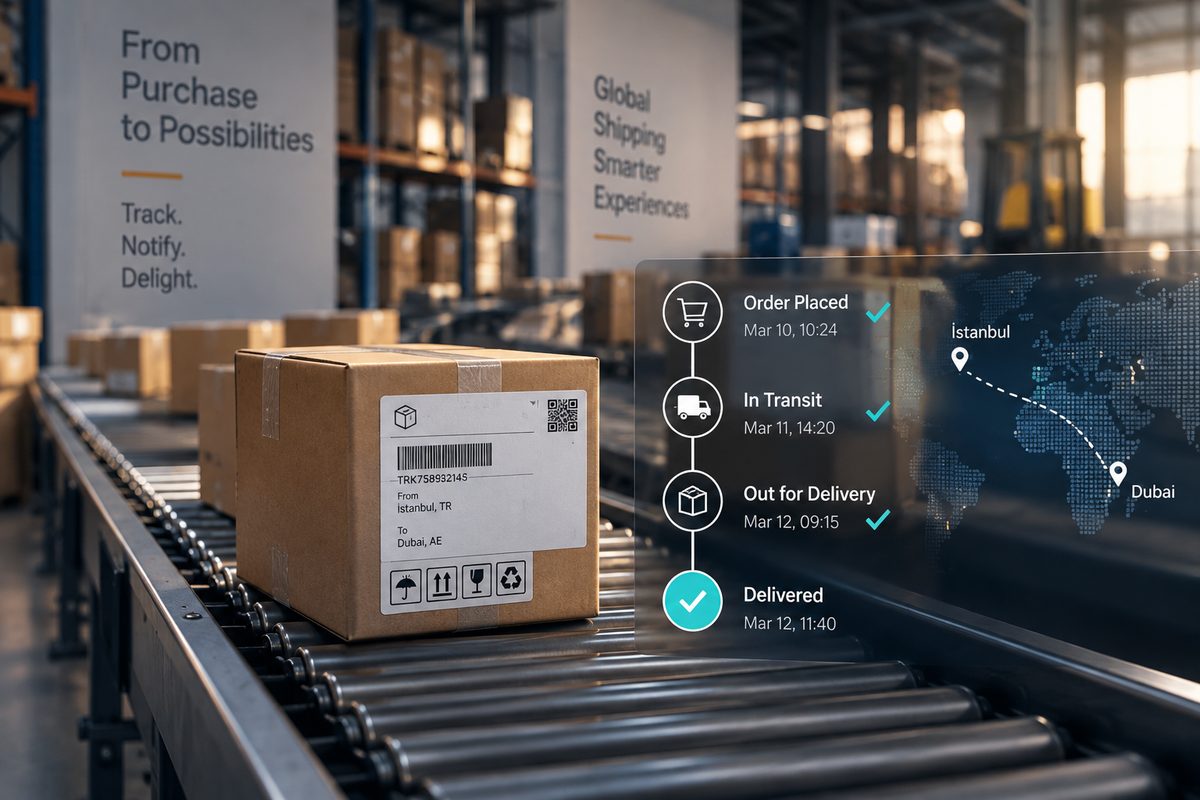 Package tracking and global shipping concept for TrackMage
